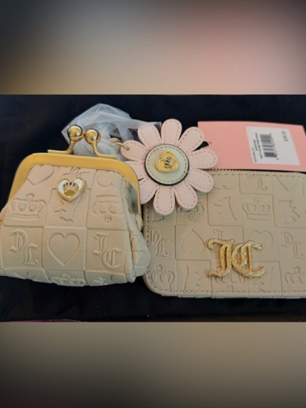 Juicy Couture Sandstone Pretty Pop mini Wallet & Kiss Lock Coin Purse Bundle
